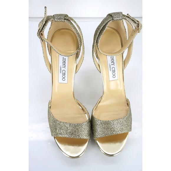Jimmy Choo Kayden Bronze Glitter Platform Strappy Sandal SZ 40.5 10.5 NIB $895 - Picture 4 of 11